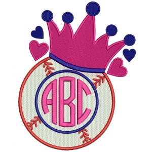 Baseball Crown Monogram Filled Machine Embroidery Design Digitized Pattern 